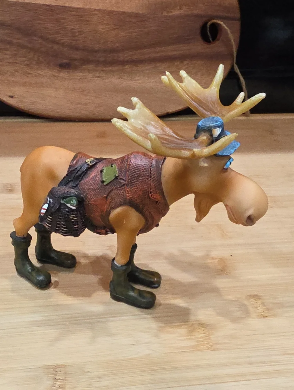 Plastic Whimsical Brown Moose Fig with Green Boots Approximately 5.5 In T 6 In L